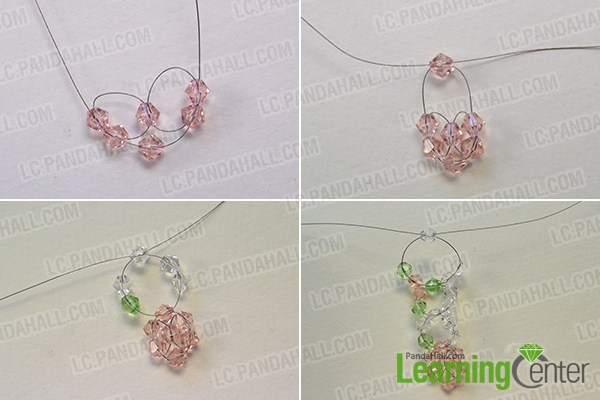 make the first part of the pink glass bead flower bracelet