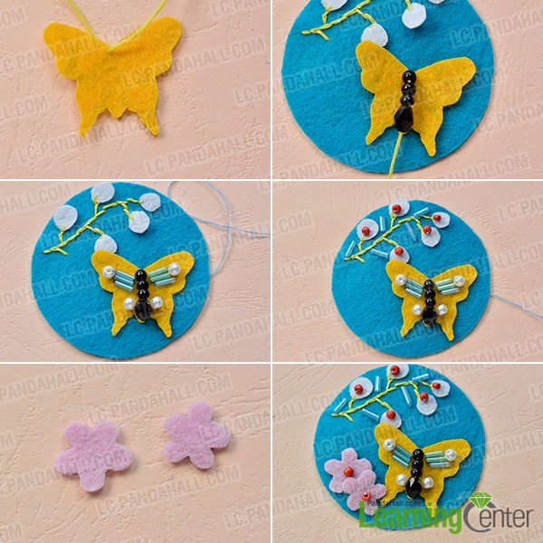 make the second part of the blue felt butterfly and flower brooch