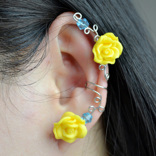 the final look of making your own flower ear cuff