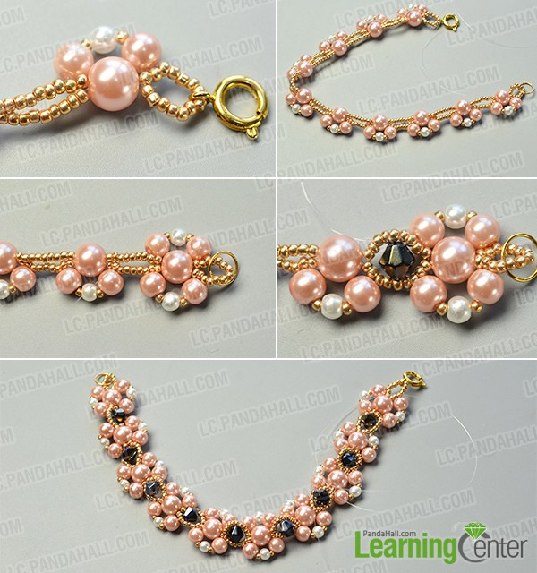 make the third part of the pink and white pearl bead bracelet