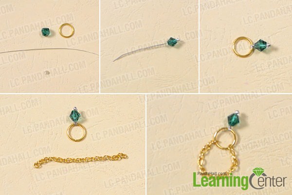 Make a chain ring with glass bead attached
