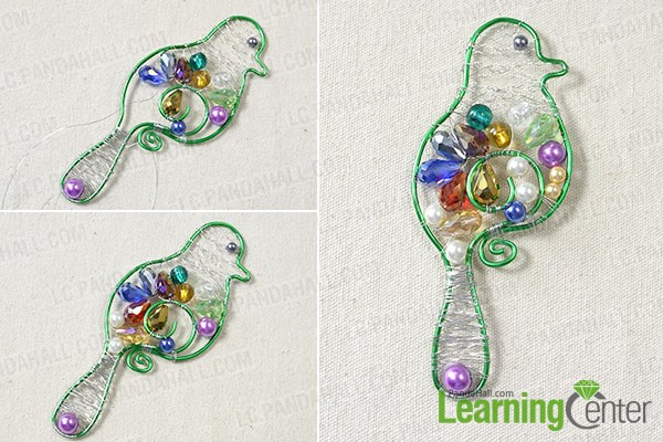 Finish the colorful beaded bird pendent