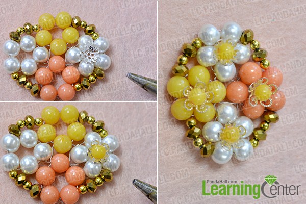 make the third part of the beaded flower and gold cord bracelet