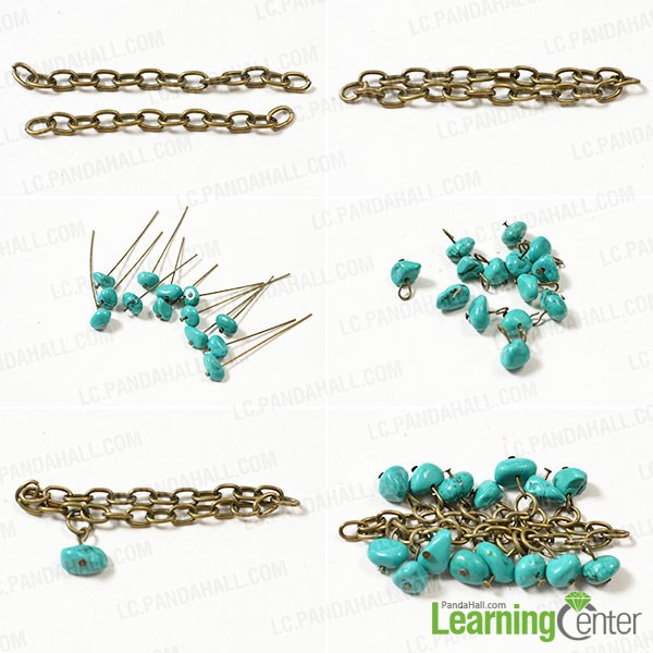 make the first part of the handmade turquoise bead bracelet