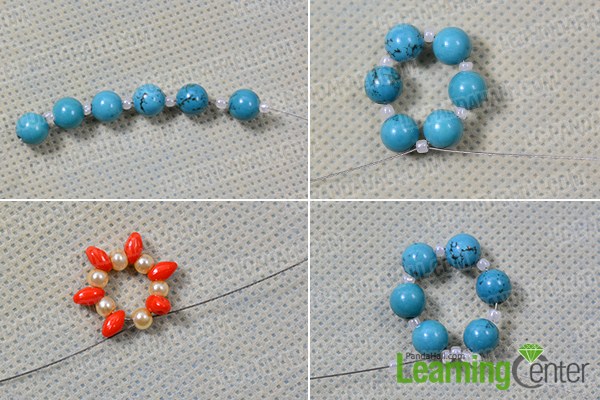 make the first part of the leather cord and seed bead flower bracelet