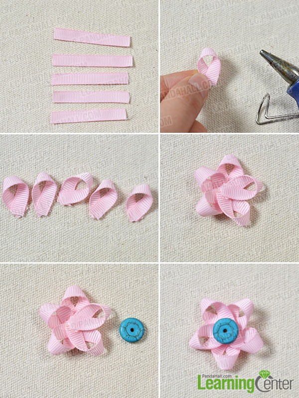 Make seven pink flower and décor the hair band finding