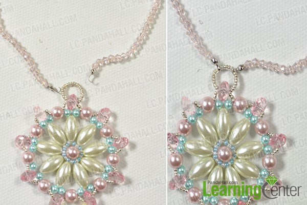 Finish the beaded flower pink crystal necklace