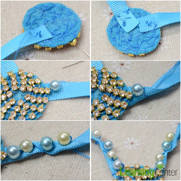 Step 2: Sew beads onto ribbons
