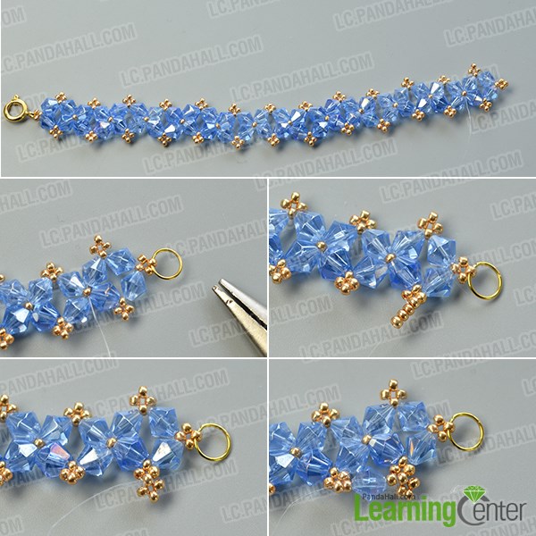  Finish the main part of the blue glass bead bracelet