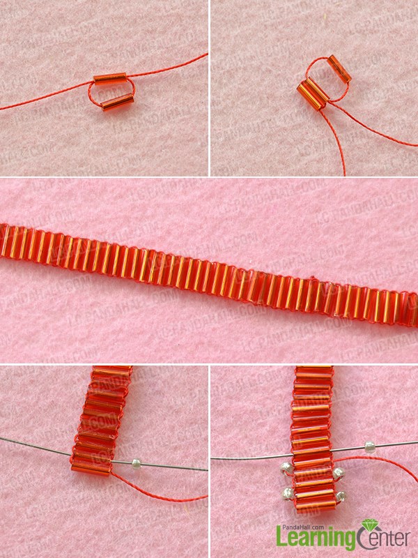 Weave a red tube bead bracelet cord