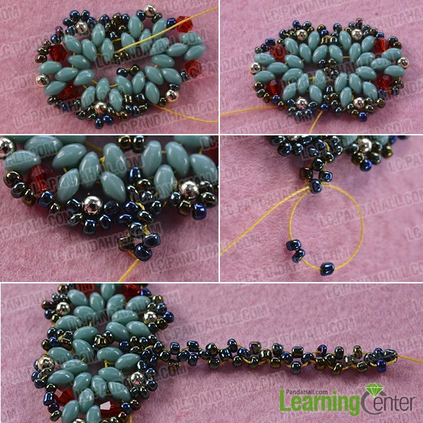 make the third part of the blue 2-hole seed bead ring