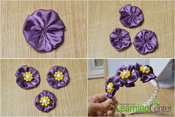 make ribbon flowers and add beads