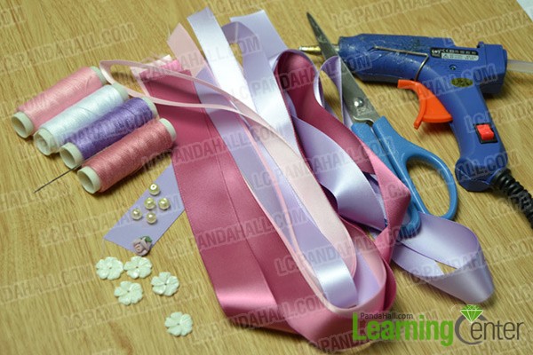 materials and tools for making ribbon flower hair clip