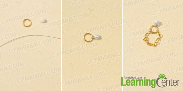 Make a chain ring with pearl bead attached