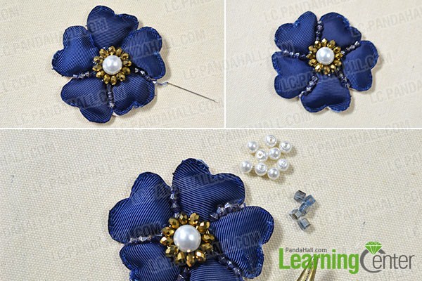 add beads onto the blue flower