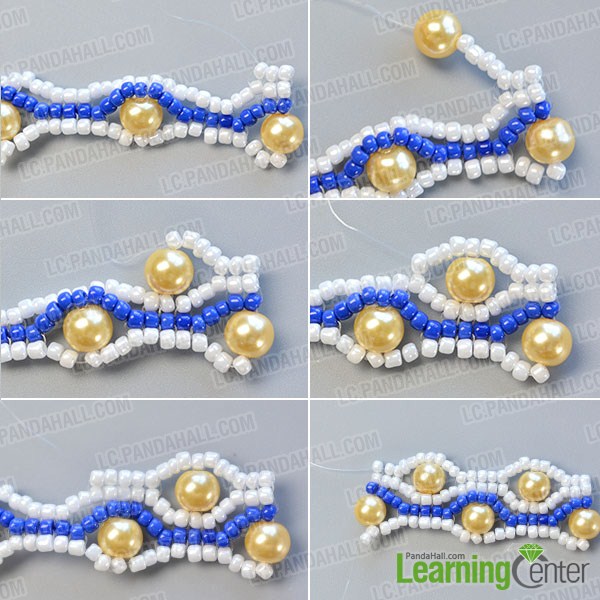 make the sixth part of the blue seed bead stitch wide bracelet