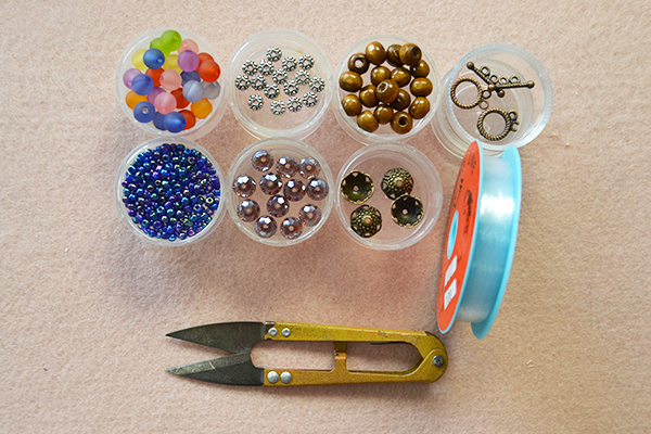 Supplies in making the multiple stranded ethnic beaded bracelets for summer: