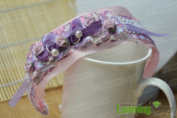 finished purple ribbon bow headband
