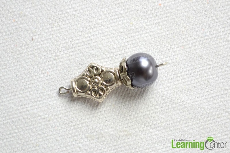 connect pearl bead, bead cap, Tibetan style bead onto the eyepin