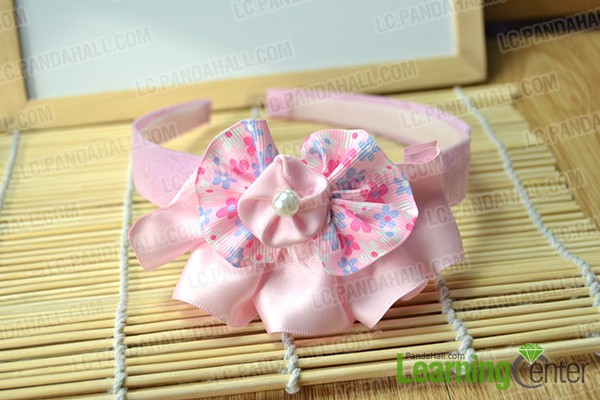 finished sweet pink ribbon flower headband