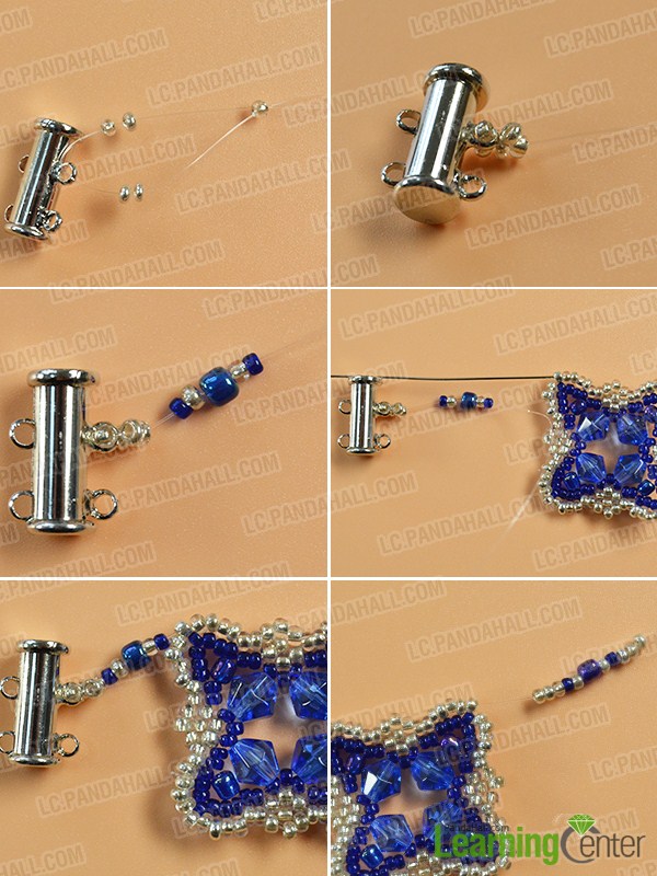 make the eighth part of the blue glass and seed bead bracelet