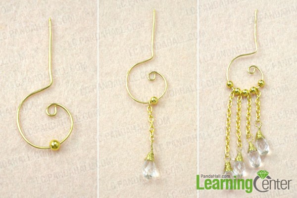 Finish the gold chain link dangling earrings for wedding
