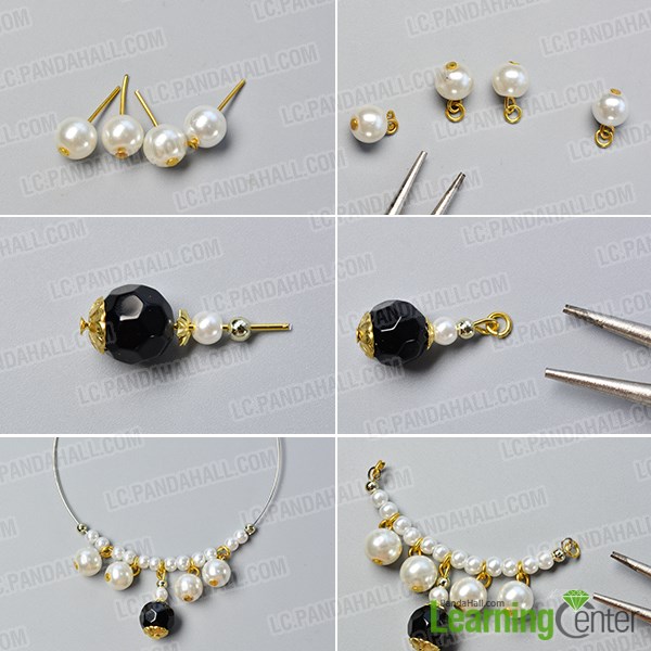 prepare pearl and glass beads dangles
