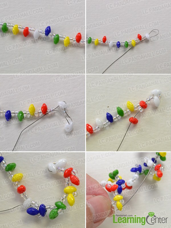 make the first part of the handmade rainbow beaded bracelet