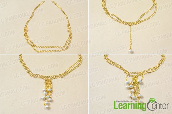 Make a double stand gold chain necklace with tassels