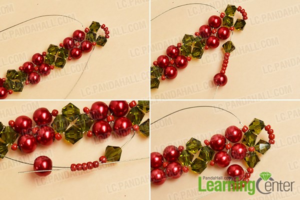 Step 3: Continue to finish beaded patterns of this Christmas bracelet