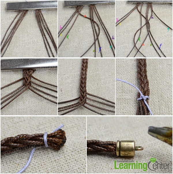 Step 1: Braid friendship bracelet with 8 strings