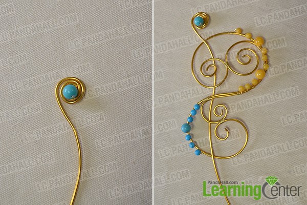 twist an Aluminum wire with a snail peak, and wrap a blue bead in the center.