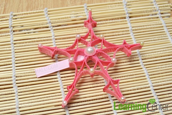 finished pink felt snowflake hair clip
