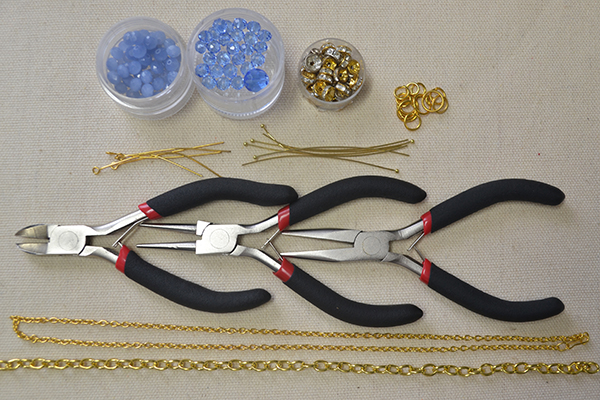 Materials and tools needed in the beaded tassel necklace: