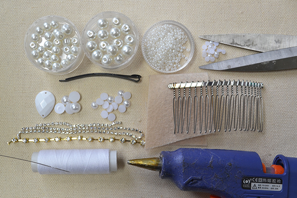 materials needed in DIY the bridal comb headpiece