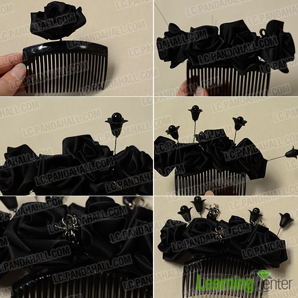 Wrap the four flowers and the decorations to the hair comb.