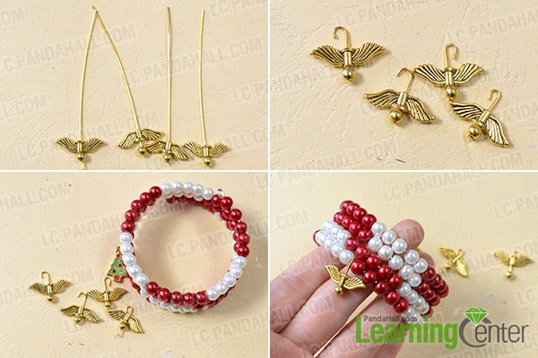 add Christmas tree and angels to simple red and white bracelet