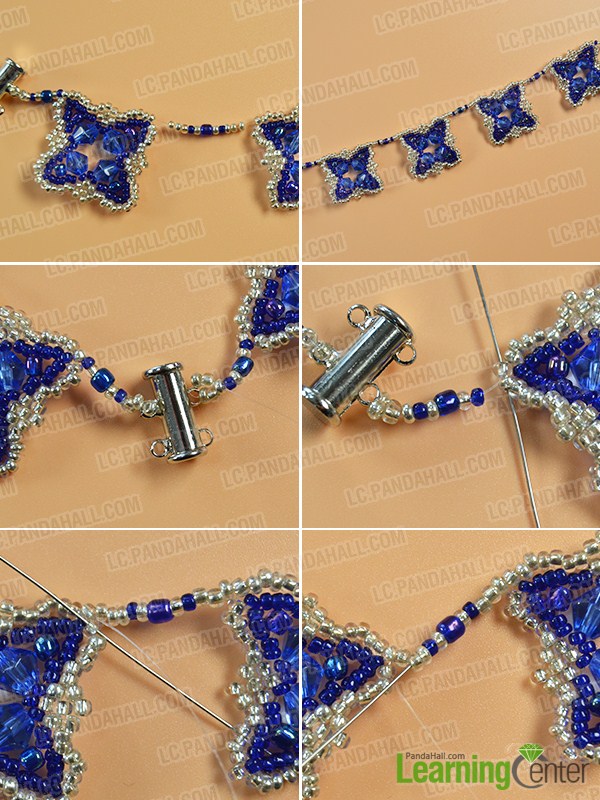 make the ninth part of the blue glass and seed bead bracelet
