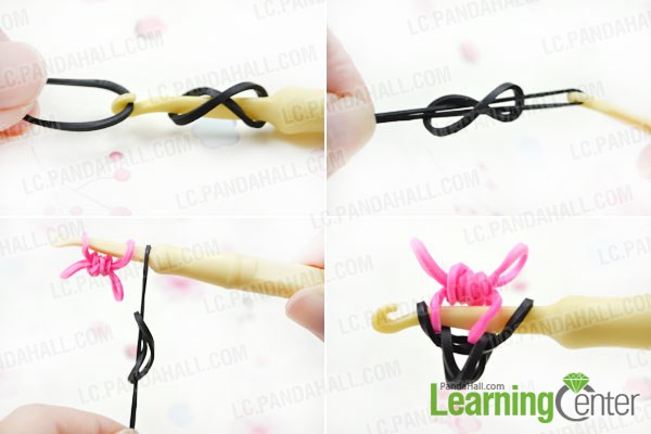 Attach bows to diy a rubber band bracelet