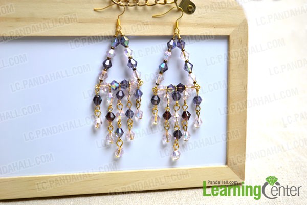 finished long chandelier earrings with glass beads