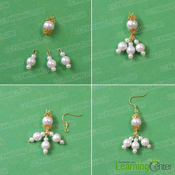 Finish the white pearl beads dangle earrings