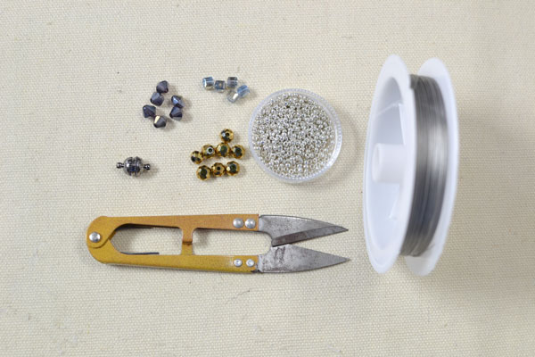 materials needed in DIY glass beaded flower bracelet