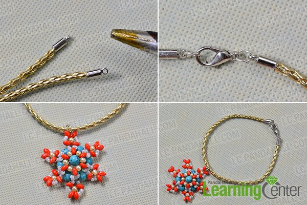 make the leather cord bracelet and add the seed bead flower