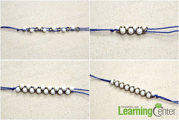 String the 6mm white beads and jumprings in order