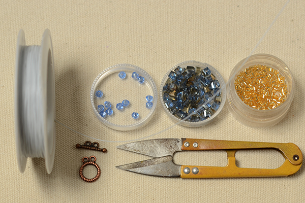 Supplies in making the beaded bangle bracelet: