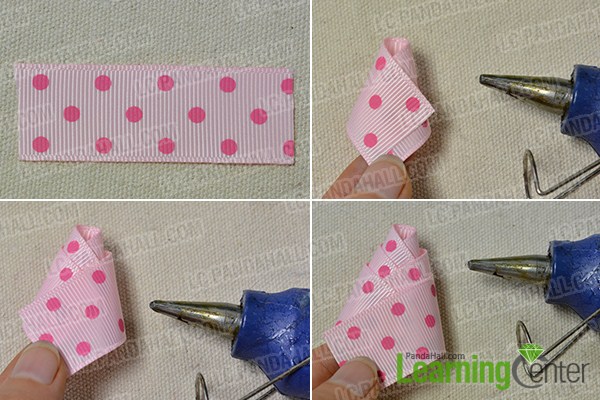 make the main part of the pink ribbon strawberry brooch 