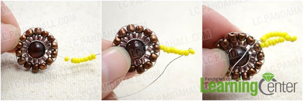 Make the petal with yellow seed beads