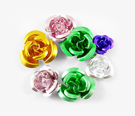 Aluminum Beads, Mixed Color, Flower, about 6-12mm in diameter, hloe: 1.5mm, about 950pcs/Bag