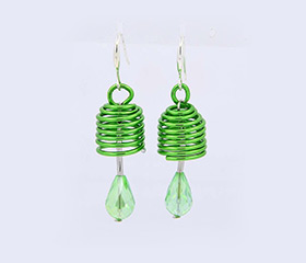 Electroplate Glass Dangle Earrings, with Iron Tube Beads, Aluminum Wire and Brass Hooks, LimeGreen, 55mm