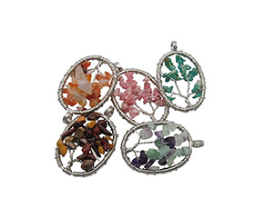 Tree of Life Wire Wrap Pendants, Bass Findings with Gemstone Chips, Mixed Color, 50~53x33~37x4~13mm, Hole: 6mm